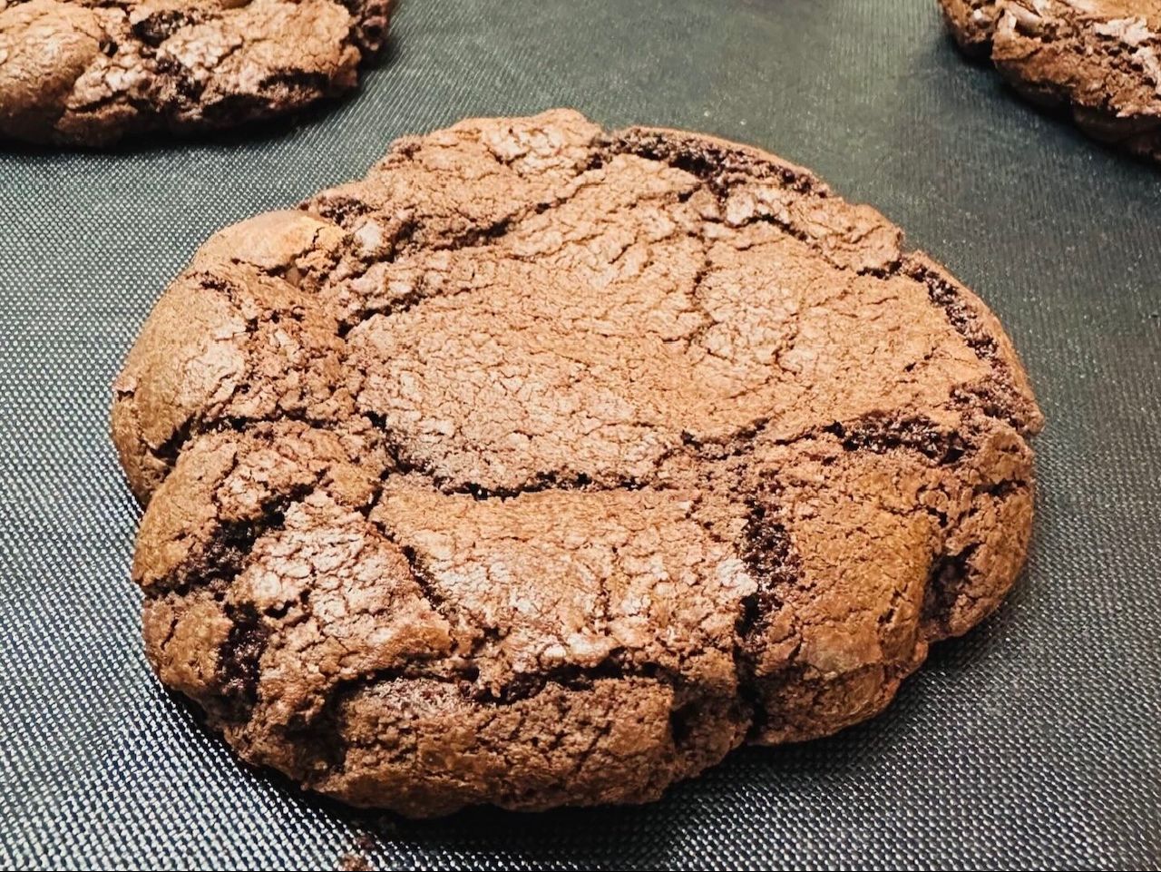 Triple chocolate cookie with a brownie-like crinkle top